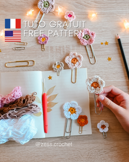 Patron tutoriel crochet PDF gratuit Marque-pages trombones fleuris accessoires- Zess Crochet