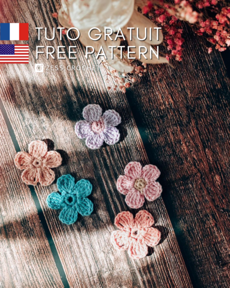 Tutoriel patron au crochet gratuit petites fleurs a crocheter en francais et anglais facile
