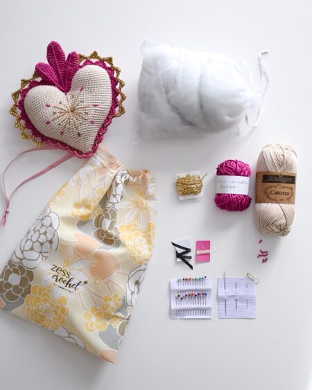 Kit DIY crochet coeur sacré exvoto Rose doré