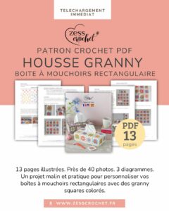Étui rectangulaire au crochet granny square pour boîte à mouchoirs – tutoriel PDF