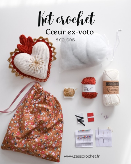 kit crochet DIY coeur ex voto