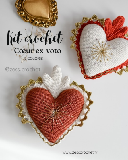 kit crochet DIY coeur ex voto déco
