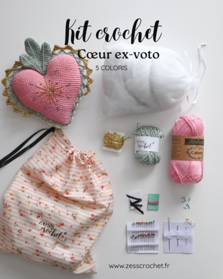 kit crochet DIY coeur ex voto déco