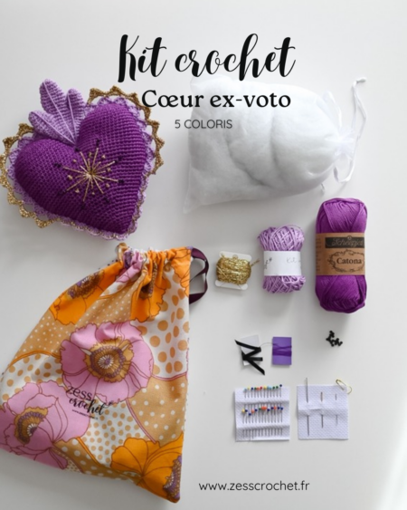 kit crochet DIY coeur ex voto déco