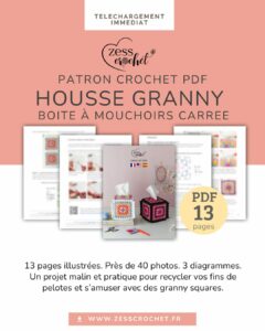 Housse carrée de boîte à mouchoirs au crochet granny square – tutoriel PDF Zess Crochet