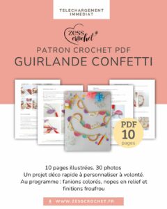 Guirlande de fanions au crochet granny en coton coloré – tutoriel PDF Zess Crochet