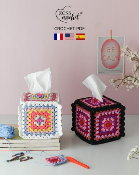 Patron PDF crochet – Housse boîte à mouchoirs granny