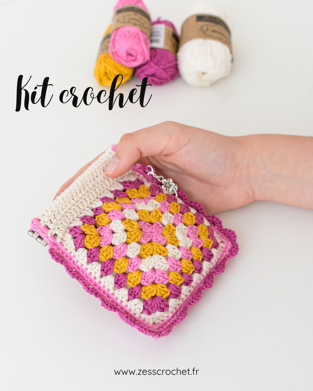 Kit crochet pochette granny square