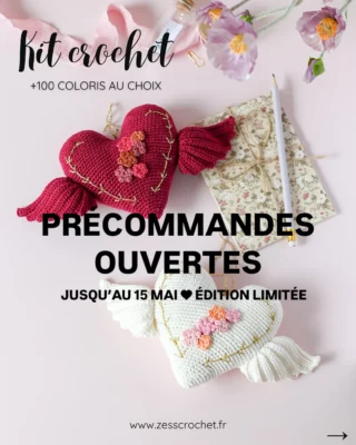 🎉 Les précommandes sont ouvertes 🌸🪽

Ce kit en édition limitée contient tout le nécessaire pour crocheter un cœur orné d’ailes et petites fleurs.
Vous choisissez :
❤️ la couleur du cœur (+100 teintes au choix)
🌸 la palette de fleurs (tons chauds ou tons tendres)

🛒 Précommandes jusqu’au 15 mai.
📦 Expéditions à partir du 26 mai.

⚠️Merci de bien noter le numéro du coloris choisi dans l’encadré “commentaires” à la finalisation de votre commande !

À retrouver sur zesscrochet.fr 

#kitcrochet #crochetdiy #crochetaddict #crochet #patroncrochet #amigurumay2025day4